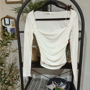 Elodie White Ruched Long Sleeve Blouse size small